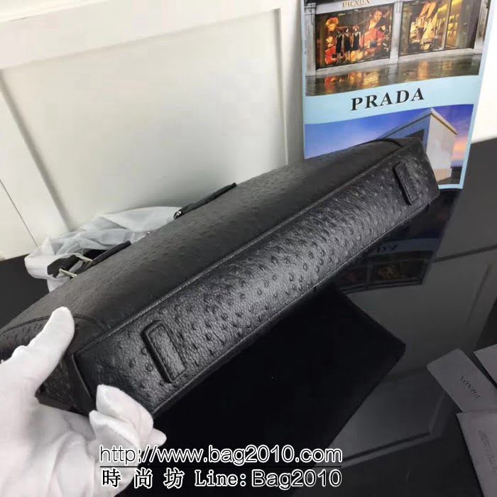 普拉達PRADA原單 81189-1黑色原單駝鳥紋 爆款男士商務手提包 PHY1454
